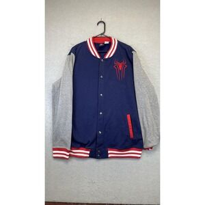 Marvel Amazing Spider-Man 2 Jacket‎ Mens XL Blue Gray Varsity Bomber Snap Front